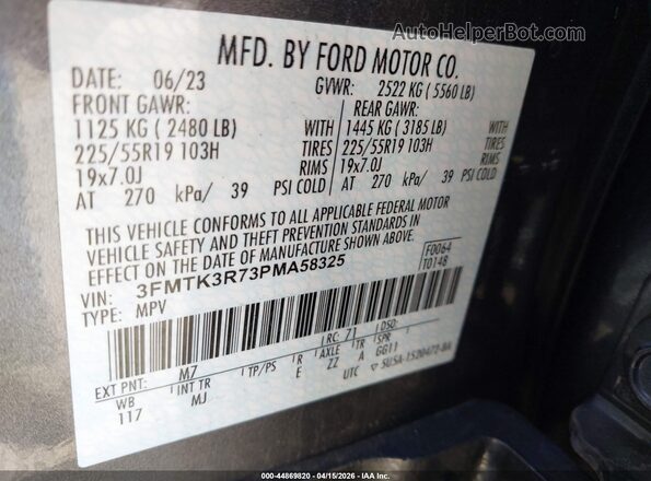 3FMTK3R73PMA58325 2023 FORD MUSTANG MACH-E PREMI Gray Widok komory silnika