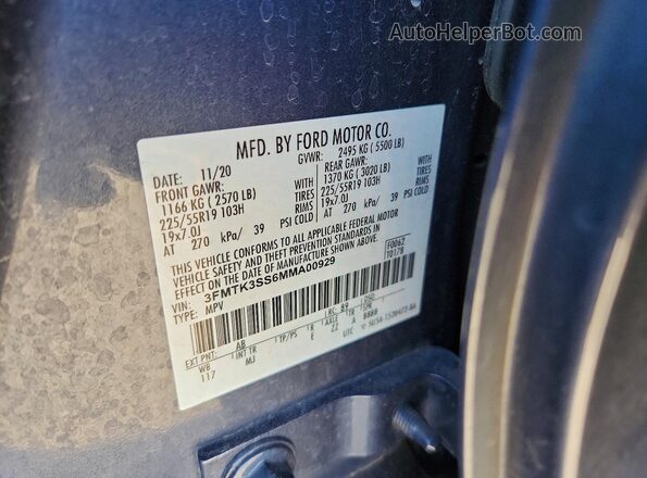 3FMTK3SS6MMA00929 2021 FORD MUSTANG MACH-E PREMI Blue 