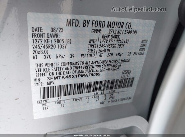 3FMTK4SX1PMA78069 2023 FORD MUSTANG MACH-E Gray Widok komory silnika