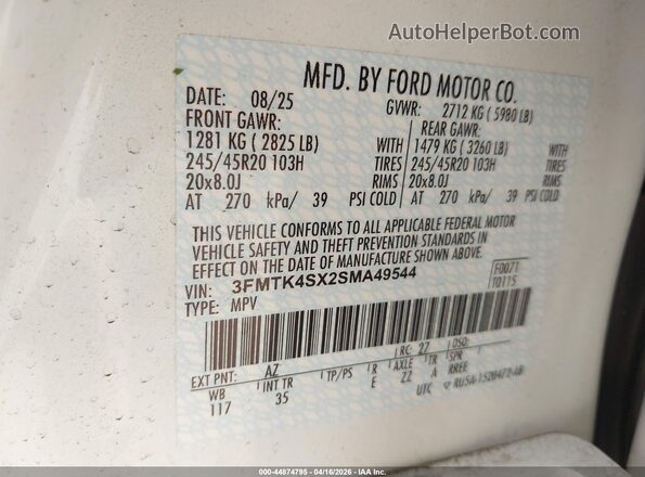 3FMTK4SX2SMA49544 2025 FORD MUSTANG MACH-E White Engine compartment view
