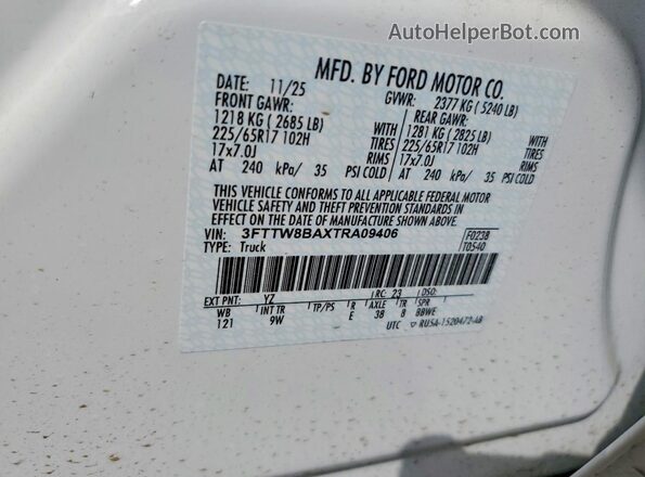 3FTTW8BAXTRA09406 2026 FORD MAVERICK White Widok komory silnika