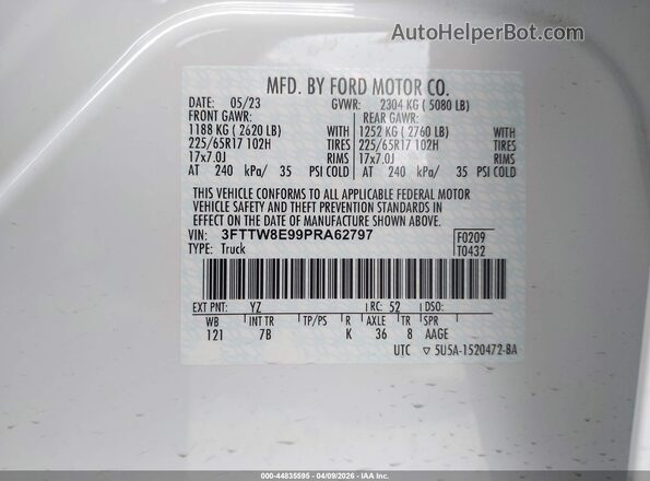 3FTTW8E99PRA62797 2023 FORD MAVERICK White 