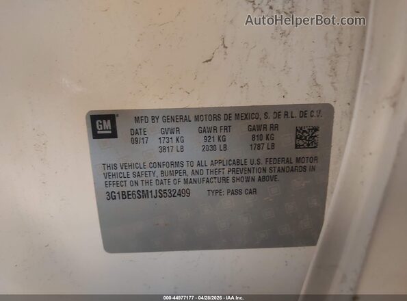 3G1BE6SM1JS532499 2018 CHEVROLET CRUZE White ძრავის განყოფილების ხედი