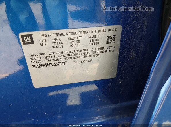 3G1BE6SM2JS525397 2018 CHEVROLET CRUZE Blue Вид підкапотного простору