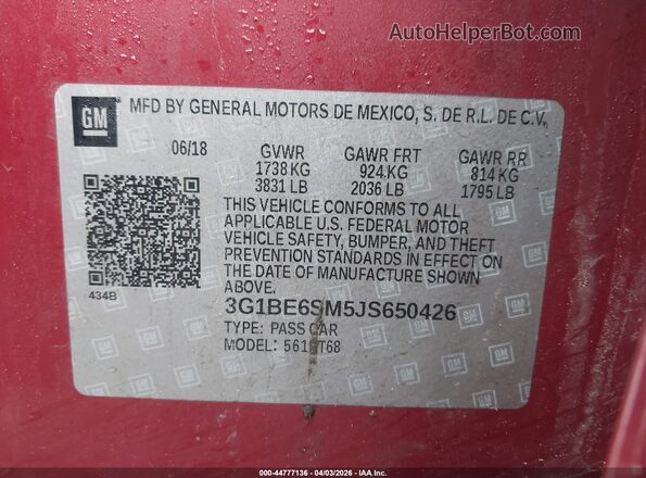 3G1BE6SM5JS650426 2018 CHEVROLET CRUZE Burgundy Engine compartment view