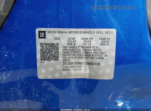 3G1BE6SM7JS650119 2018 CHEVROLET CRUZE Blue Շարժիչի բաժամունքի տեսք