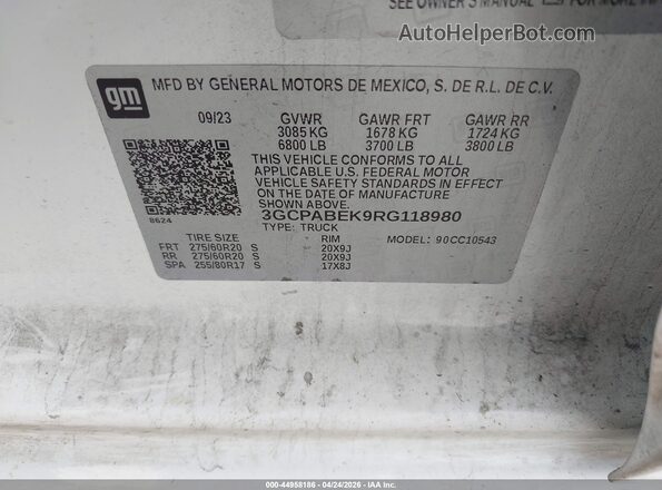 3GCPABEK9RG118980 2024 CHEVROLET SILVERADO White ძრავის განყოფილების ხედი