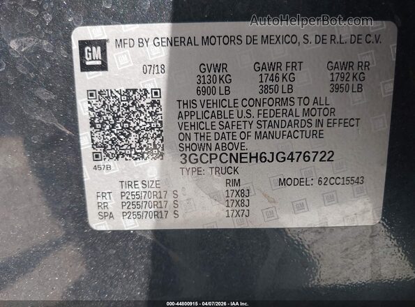 3GCPCNEH6JG476722 2018 CHEVROLET SILVERADO Серый Вид подкапотного пространства