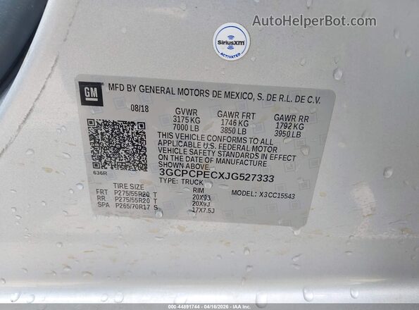 3GCPCPECXJG527333 2018 CHEVROLET SILVERADO Silver Շարժիչի բաժամունքի տեսք