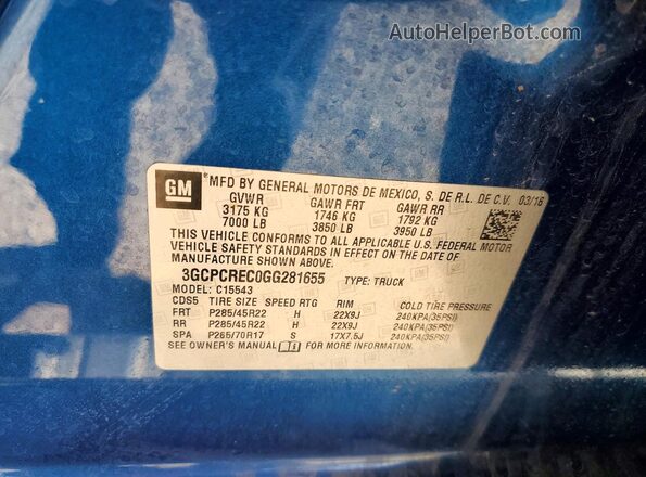 3GCPCREC0GG281655 2016 CHEVROLET SILVERADO Blue 