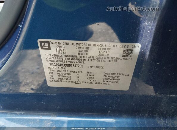3GCPCREC0GG347282 2016 CHEVROLET SILVERADO Blue Widok komory silnika