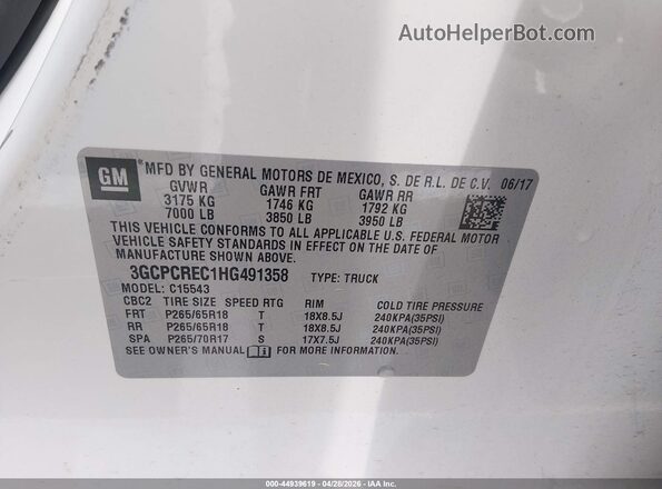 3GCPCREC1HG491358 2017 CHEVROLET SILVERADO White Вид підкапотного простору