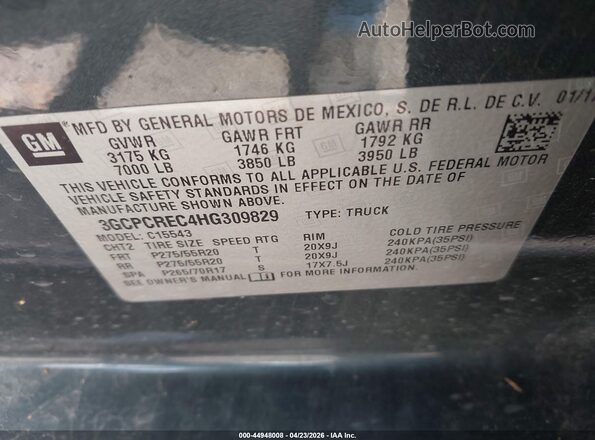 3GCPCREC4HG309829 2017 CHEVROLET SILVERADO Gray Շարժիչի բաժամունքի տեսք