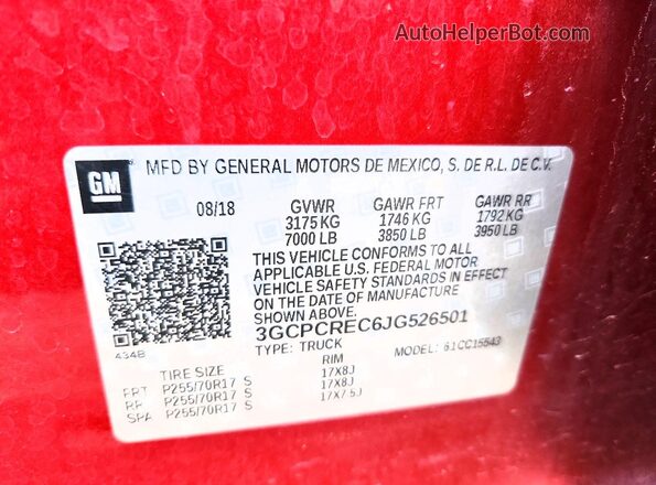 3GCPCREC6JG526501 2018 CHEVROLET SILVERADO Burgundy Vista del compartimento del motor