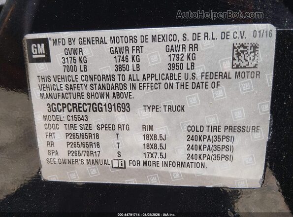 3GCPCREC7GG191693 2016 CHEVROLET SILVERADO Black Engine compartment view