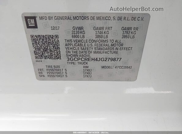 3GCPCREH4JG279877 2018 CHEVROLET SILVERADO White Engine compartment view