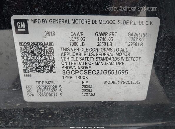 3GCPCSEC2JG551595 2018 CHEVROLET SILVERADO Black Widok komory silnika