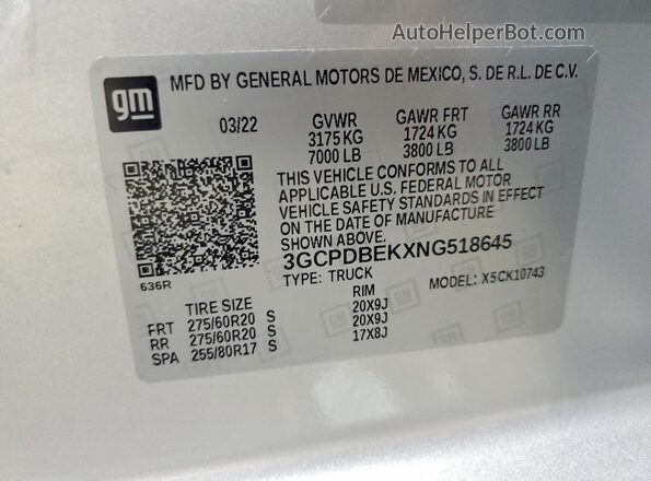 3GCPDBEKXNG518645 2022 CHEVROLET SILVERADO Silver Շարժիչի բաժամունքի տեսք