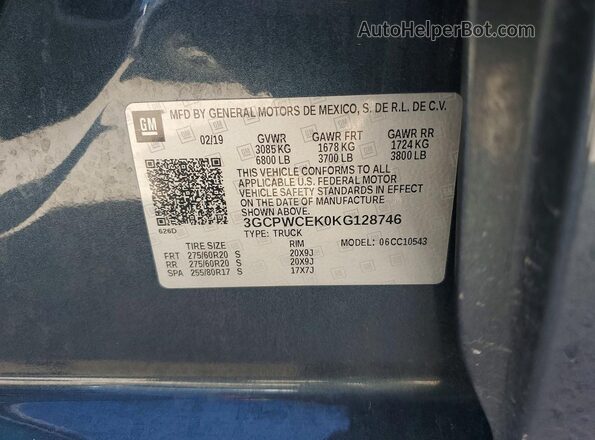 3GCPWCEK0KG128746 2019 CHEVROLET SILVERADO Gray Widok komory silnika