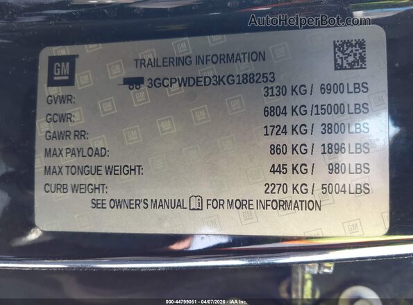3GCPWDED3KG188253 2019 CHEVROLET SILVERADO Black ძრავის განყოფილების ხედი