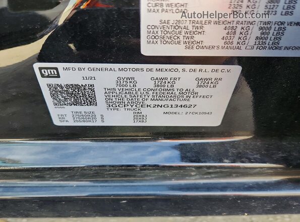 3GCPYCEK2NG134627 2022 CHEVROLET SILVERADO Black Engine compartment view