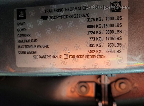 3GCPYFED8KG223570 2019 CHEVROLET SILVERADO Gray Engine compartment view