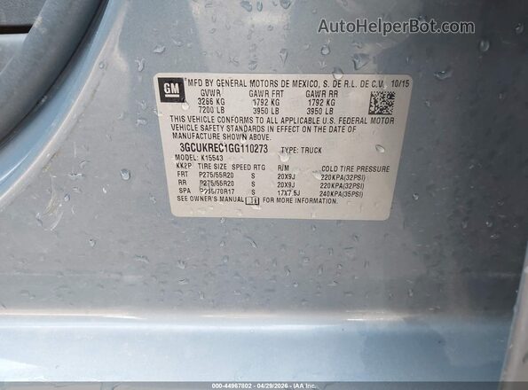 3GCUKREC1GG110273 2016 CHEVROLET SILVERADO Gray Вид підкапотного простору