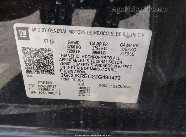 3GCUKREC2JG490473 2018 CHEVROLET SILVERADO Black 