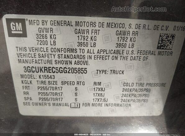 3GCUKREC5GG205855 2016 CHEVROLET SILVERADO Gray Engine compartment view