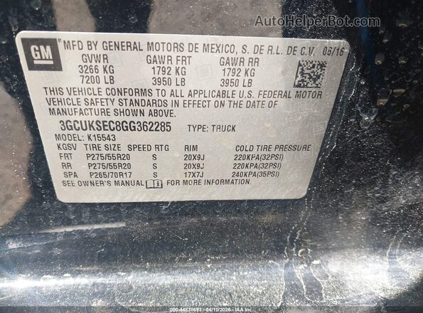 3GCUKSEC8GG362285 2016 CHEVROLET SILVERADO Black ძრავის განყოფილების ხედი
