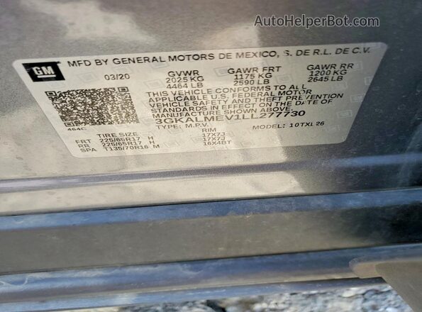 3GKALMEV1LL277730 2020 GMC TERRAIN Gray სალონის 360-გრადუსიანი ხედი
