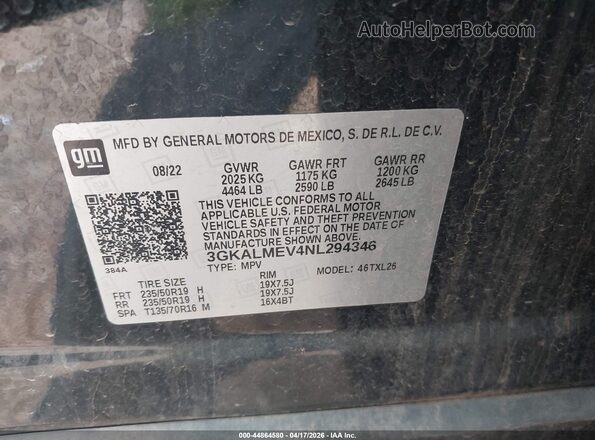 3GKALMEV4NL294346 2022 GMC TERRAIN Black Vista del compartimento del motor