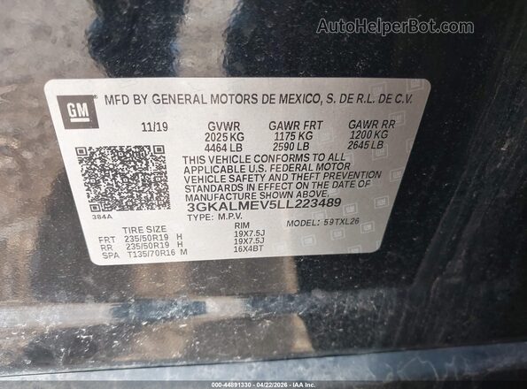 3GKALMEV5LL223489 2020 GMC TERRAIN Black Շարժիչի բաժամունքի տեսք