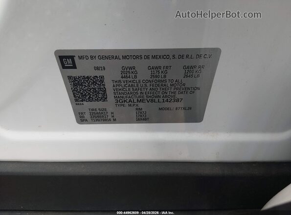 3GKALMEV8LL142387 2020 GMC TERRAIN Белый 