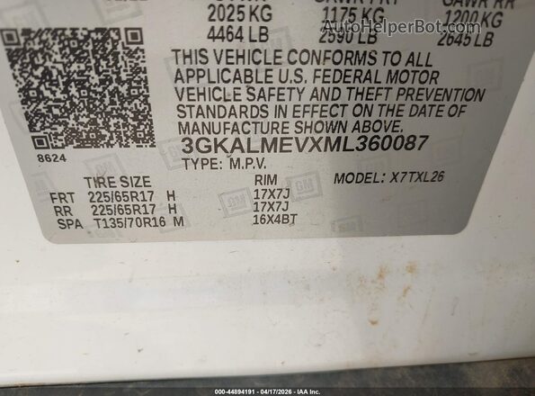 3GKALMEVXML360087 2021 GMC TERRAIN White Engine compartment view