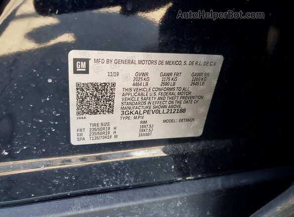 3GKALPEV0LL212188 2020 GMC TERRAIN Black VIN კოდის სტიკერის ხედი
