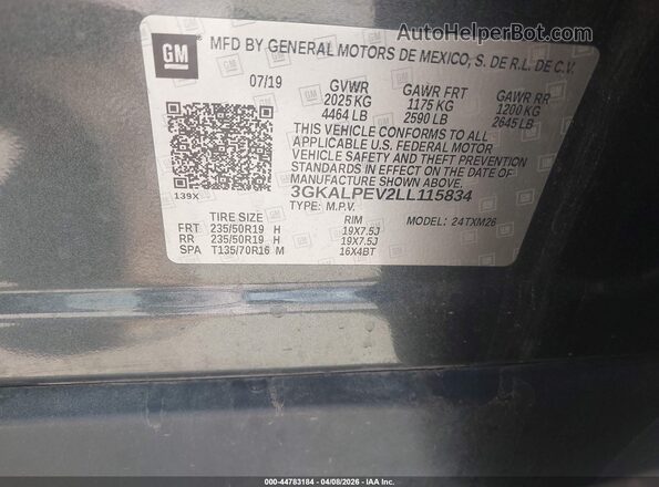 3GKALPEV2LL115834 2020 GMC TERRAIN Gray 