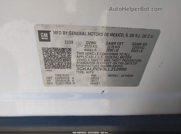 3GKALPEV3LL212900 2020 GMC TERRAIN White Widok komory silnika