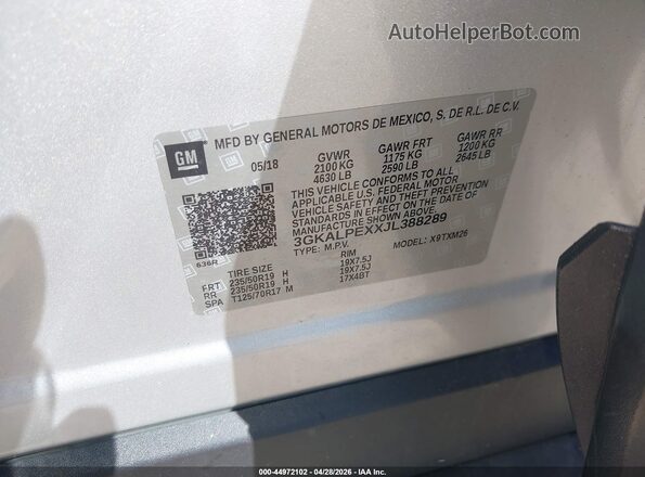 3GKALPEXXJL388289 2018 GMC TERRAIN Серебряный Вид наклейки с VIN-кодом
