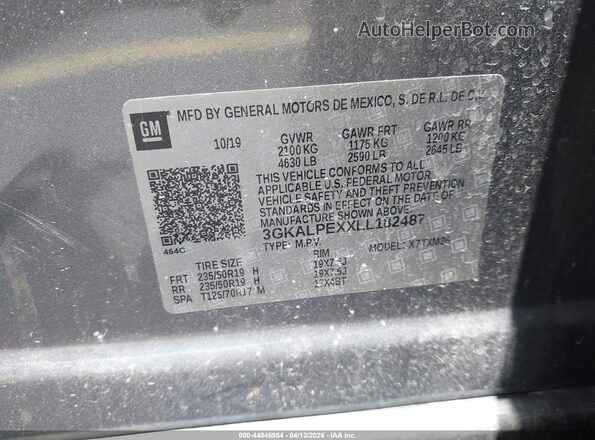 3GKALPEXXLL182487 2020 GMC TERRAIN Silver ძრავის განყოფილების ხედი