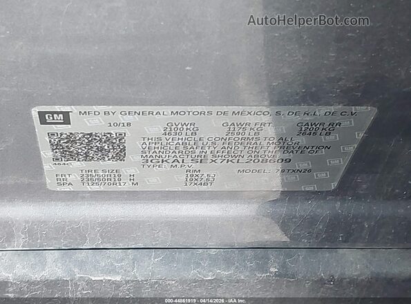 3GKALSEX7KL208609 2019 GMC TERRAIN Gray Engine compartment view