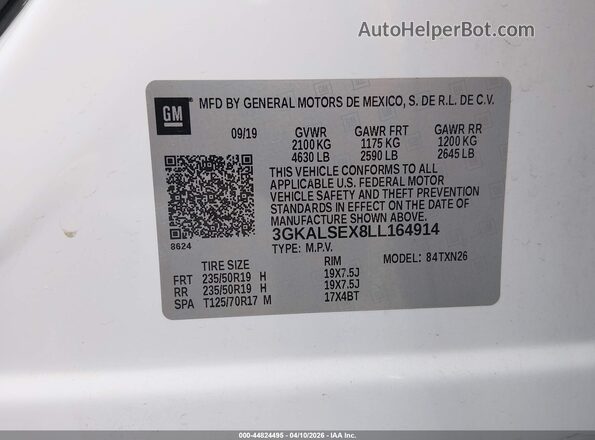 3GKALSEX8LL164914 2020 GMC TERRAIN White 