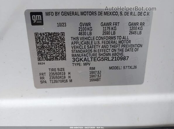 3GKALTEG5RL210987 2024 GMC TERRAIN White ძრავის განყოფილების ხედი