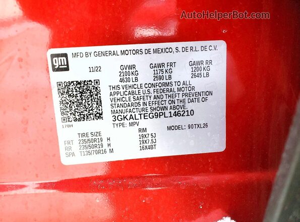 3GKALTEG9PL146210 2023 GMC TERRAIN Burgundy Вид наклейки з VIN-кодом