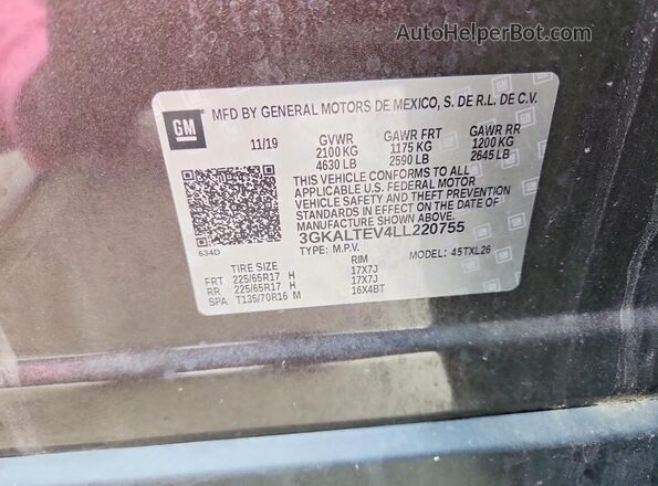 3GKALTEV4LL220755 2020 GMC TERRAIN Black VIN sticker view