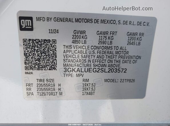 3GKALUEG2SL203572 2025 GMC TERRAIN White Շարժիչի բաժամունքի տեսք