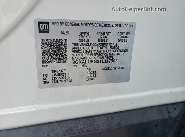 3GKALUEG3TL117902 2026 GMC TERRAIN White Vista interior de 360 grados