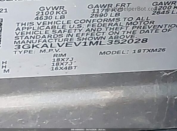 3GKALVEV1ML352028 2021 GMC TERRAIN Gray ძრავის განყოფილების ხედი