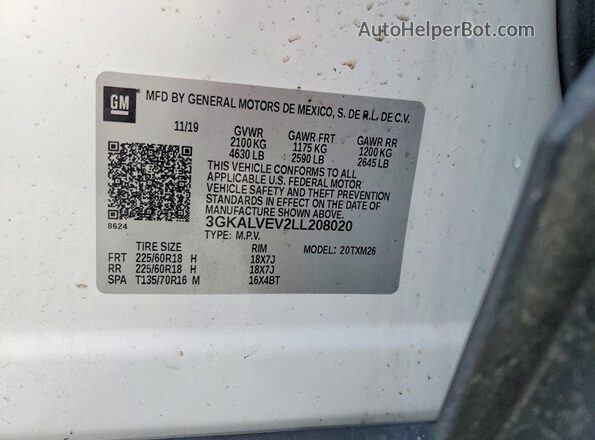 3GKALVEV2LL208020 2020 GMC TERRAIN White Widok naklejki z numerem VIN