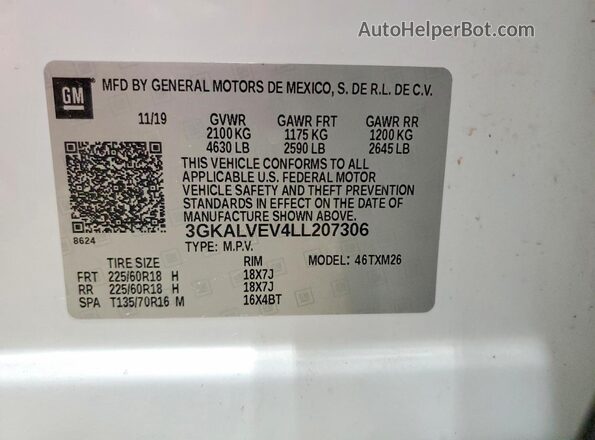 3GKALVEV4LL207306 2020 GMC 4000 Белый Вид наклейки с VIN-кодом
